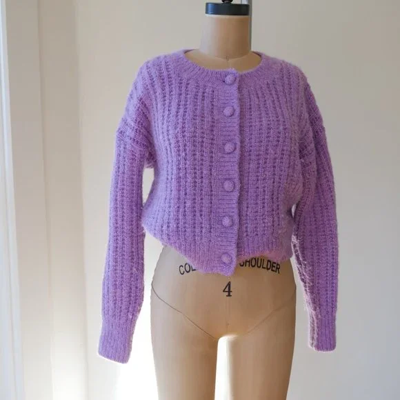 & Other Stories | Chunky knit cardigan lilac purple metallic small alpaca blend - Picture 6 of 8